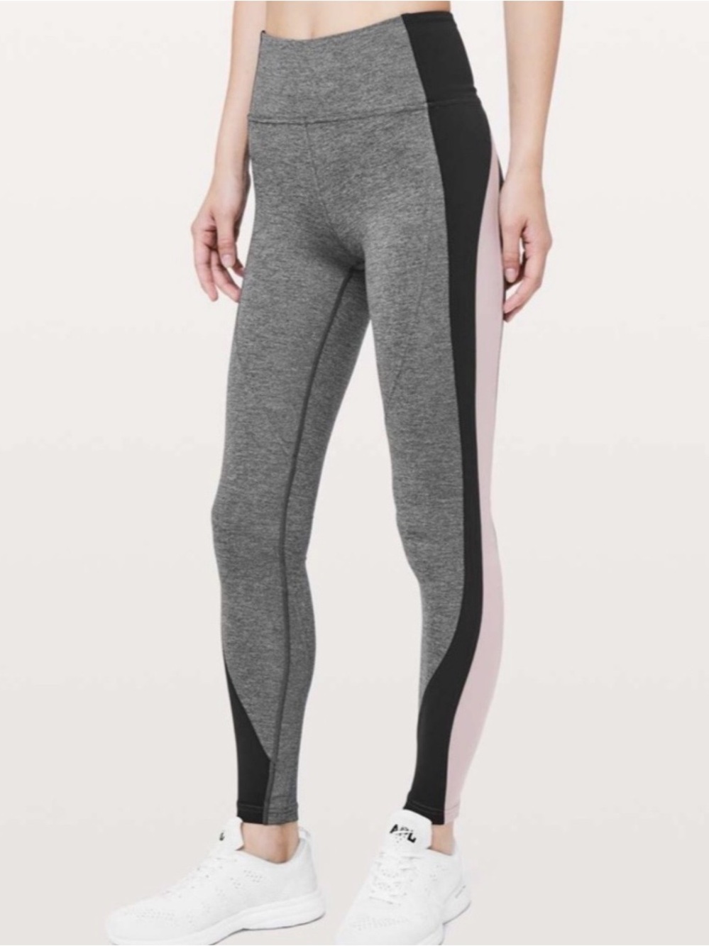 lululemon athletica Gray Leggings with Black and Pink Side Panels